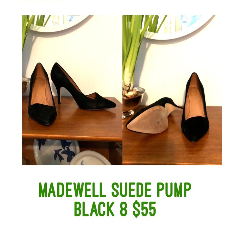 Madewell Mira Heel, Black Suede, Size 8